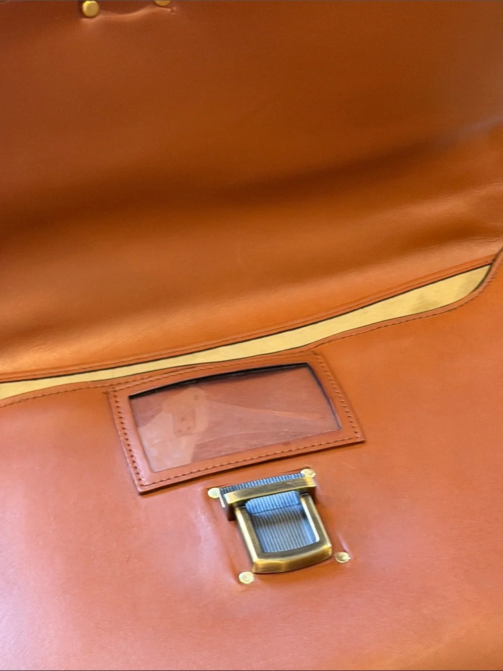 Schlesinger Tan Leather Briefcase with Adjustable Shoulder Strap Brass hardware